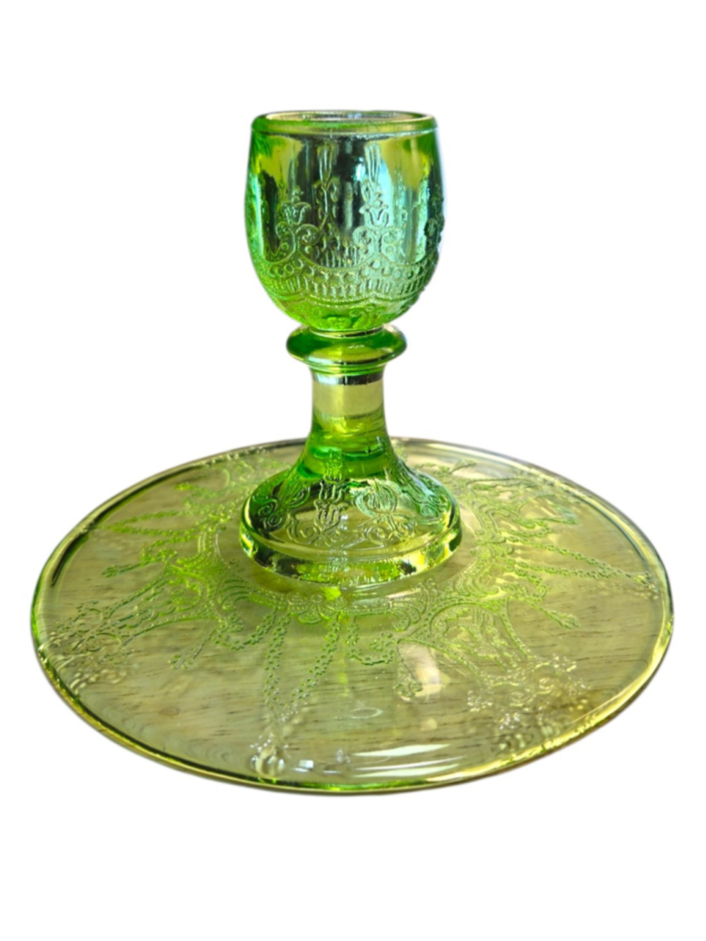 Vintage Hocking Glass Cameo Ballerina Uranium Green Glass Candle Holder